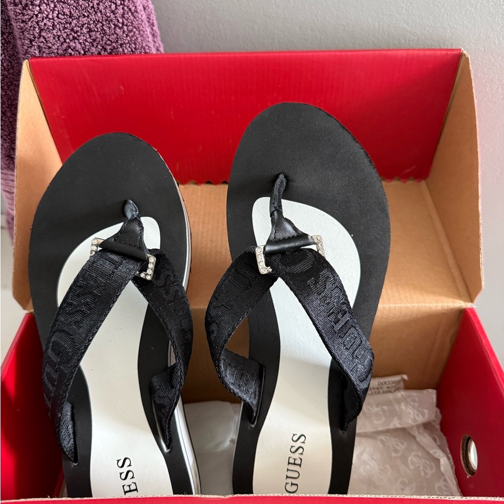 Guess Black Women's Sandals with Rhinestone Accents